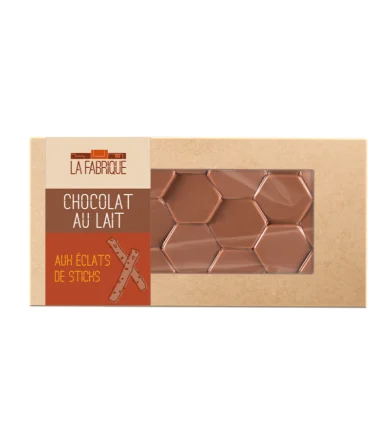 Plaque de chocolat lait & éclats de sticks