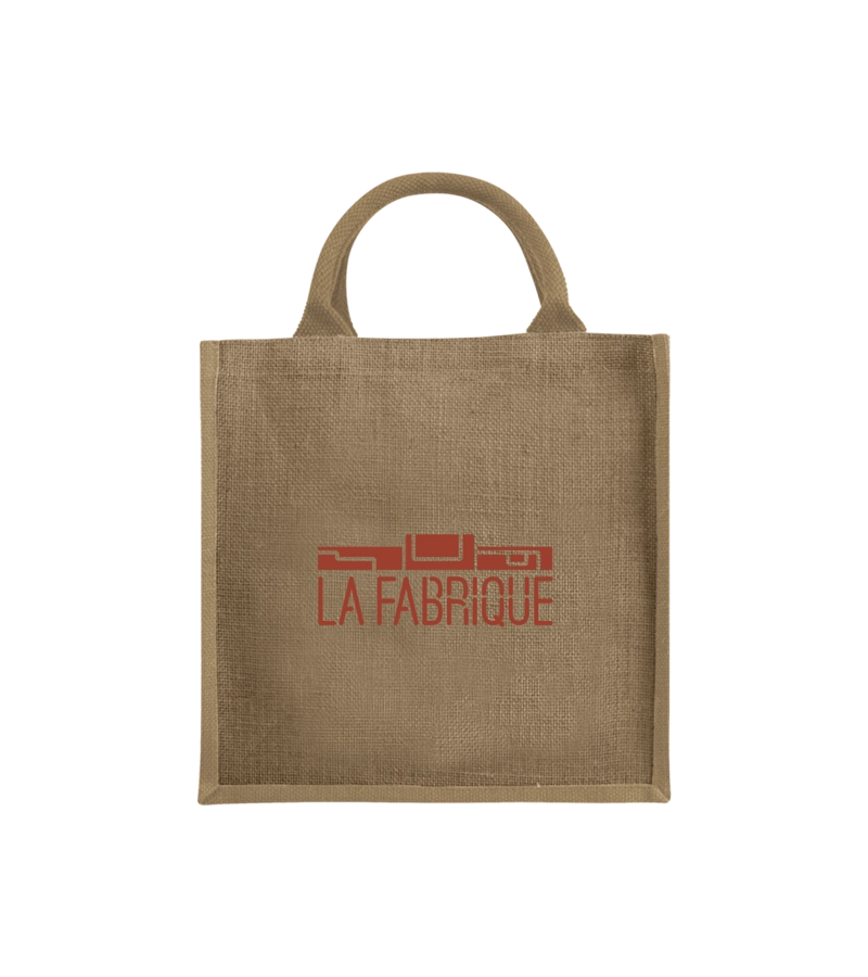 Sac en jute nature marqué du logo La Fabrique