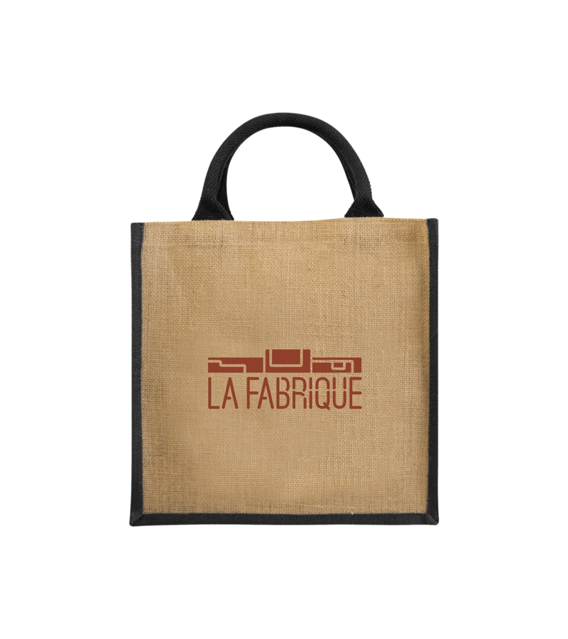 Sac en jute noir marqué du logo La Fabrique